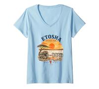 Mujer Parque Nacional Etosha Namibia Safari Vida Animal Atardecer Camiseta Cuello V