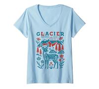 Mujer Parque Nacional Glaciar Arte Rústico Familia Mujeres Hombres Niños Camiseta Cuello V