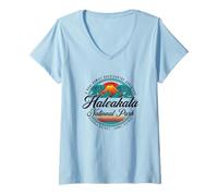 Mujer Parque Nacional Haleakala Hawaii Estados Unidos Amanecer Ver Senderismo Camiseta Cuello V