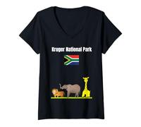 Mujer Parque Nacional Kruger Souvenir Sudáfrica Bandera Safari Amante Camiseta Cuello V