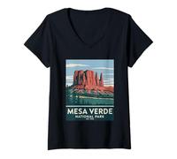 Mujer Parque Nacional Mesa Verde Vintage Camping Senderismo Hombres Mujeres Camiseta Cuello V