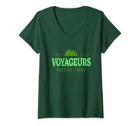 Mujer Parque Nacional Voyageurs Minnesota | Retro Voyageurs MN Tree Camiseta Cuello V