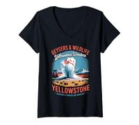 Mujer Parque Nacional Yellowstone - Géiseres y vida silvestre vintage Camiseta Cuello V