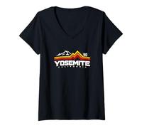 Mujer Parque Nacional Yosemite 1890 Retro California Senderismo Camping Camiseta Cuello V
