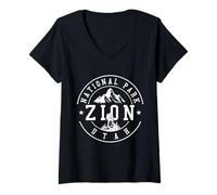 Mujer Parque Nacional Zion Utah Senderismo Vintage Camiseta Cuello V