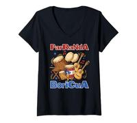 Mujer ParRaNdA Boricua Fiesta de Música Navideña Puertorriqueña Camiseta Cuello V