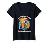 Mujer Parrot Drinking Its Beer O'Clock Somewhere Always 5 O Clock Camiseta Cuello V
