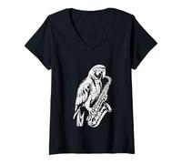 Mujer Parrot Saxofón Música Pájaro Jazz Músico Camiseta Cuello V