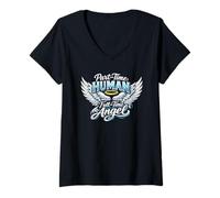 Mujer Part Time Human Full Time Angel Parents Kids Cool Wings Camiseta Cuello V