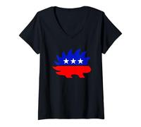 Mujer Partido Libertario Puercoespín Libertad Impuestos Votación Camiseta Cuello V