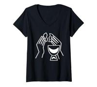 Mujer Partir el Pan Eucaristía Iglesia Cristiana Comunión Camiseta Cuello V