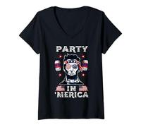 Mujer Party In Merica Drinking Lincoln Abraham 4th of July Camiseta Cuello V