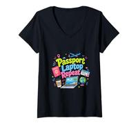 Mujer Pasaporte Laptop Repeat Travel Work Lifestyle Design Camiseta Cuello V