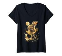 Mujer Pascua 2027 Bunny Aullando a la Luna Meme Camiseta Cuello V
