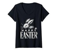 Mujer Pascua Happy Easter Vintage Estética Conejo Camiseta Cuello V
