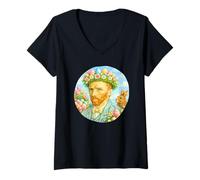 Mujer Pascua Van Gogh Autorretrato Arte Fino Pintura Conejito Divertido Camiseta Cuello V