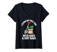 Mujer Pasé mi Tiempo Libre con Azadas y Bolsas de Tierra Diversión en jardinería Camiseta Cuello V