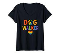 Mujer Paseador de Perros LGBTQ Rainbow Paw Heart Design Camiseta Cuello V