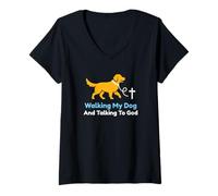 Mujer Paseando a mi Perro y Hablando con Dios Christian Pet Owner Camiseta Cuello V