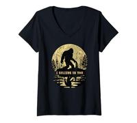 Mujer Paseando Bigfoot a la luz de la Luna con Texto Retro Vintage «Creo en ti» Camiseta Cuello V