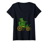 Mujer Paseo en carruaje de trébol irlandés Camiseta Cuello V