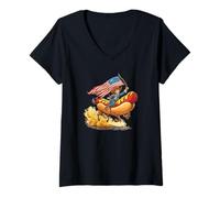 Mujer Paseo patriótico de Perritos Calientes para los Amantes de la Barbacoa y los Weenies Camiseta Cuello V