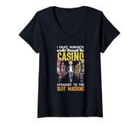 Mujer Paseos románticos a través del Casino a la máquina tragamoned Camiseta Cuello V