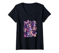 Mujer Pasos de concienciación sobre el Lupus para una Caminata de Lupus de Mariposa púrpura Camiseta Cuello V