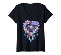 Mujer Pastel Dream Catcher Feathers Tribal Native American Camiseta Cuello V