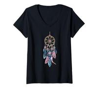 Mujer Pastel Dream Catcher Feathers Tribal Native American Camiseta Cuello V