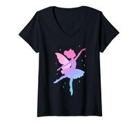 Mujer Pastel Fairy Princess Ballet Bailando Bailarina Silueta Camiseta Cuello V