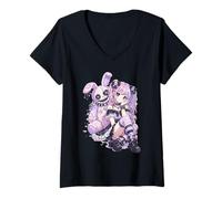 Mujer Pastel Goth Girl Bunny Lindo EMO Anime Kawaii Alternativa Camiseta Cuello V