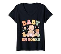 Mujer Pastel Groovy Baby Toy Blocks Sonajero Diseño Camiseta Cuello V