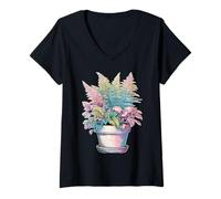Mujer Pastel Helecho botánico House Plant Bloomcore Dreamy Aesthetic Camiseta Cuello V