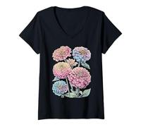 Mujer Pastel Zinnia Flores Floral Estética Botánica Arte Soñador Camiseta Cuello V