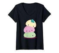 Mujer Pasteles de arroz japoneses Mochi Kawaii Lindo Divertido Camiseta Cuello V