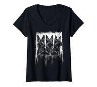 Mujer Pastor Alemán Amante de Perros Blanco y Negro Camiseta Cuello V