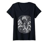 Mujer Pastor alemán Japón Irezumi Tatuaje Camiseta Cuello V