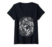Mujer Pastor alemán Japón Irezumi Tatuaje Camiseta Cuello V