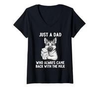Mujer Pastor Alemán Papá Leche Broma Día del Padre Amante de los perros Camiseta Cuello V