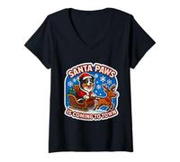 Mujer Pastor Americano en Miniatura de Santa Paws Is Coming Christmas Camiseta Cuello V