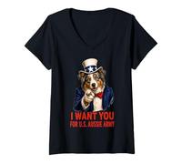 Mujer Pastor Australiano Australiano Australiano EE.UU. Divertido Retro Vintage 4 de Julio Camiseta Cuello V