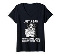 Mujer Pastor australiano Papá Leche Broma Día del Padre Amante de los perros Camiseta Cuello V
