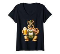Mujer Pastor Maestro de la Cerveza Bávara - Perro Divertido del Camiseta Cuello V