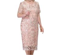 Mujer Patchwork Bordado Encaje Delgado Boda Novia Mamá Invitado Vestidos de Noche Moda Corto Elegante Floral Encaje Cóctel Vestidos Festivos (Rosa,3XL)