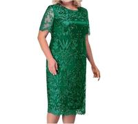 Mujer Patchwork Bordado Encaje Delgado Boda Novia Mamá Invitado Vestidos de Noche Moda Corto Elegante Floral Encaje Cóctel Vestidos Festivos (Verde,XL)