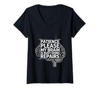 Mujer Patience Please My Brain Is Busy Doing Repairs - Camiseta Cuello V