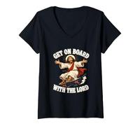 Mujer Patinaje Jesús Skateboard Cristo Subir a Bordo con el Señor Camiseta Cuello V