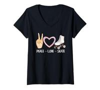 Mujer Patinaje Vintage Peace Love Roller Skate Camiseta Cuello V