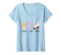 Mujer Patinaje Vintage Peace Love Roller Skate Camiseta Cuello V